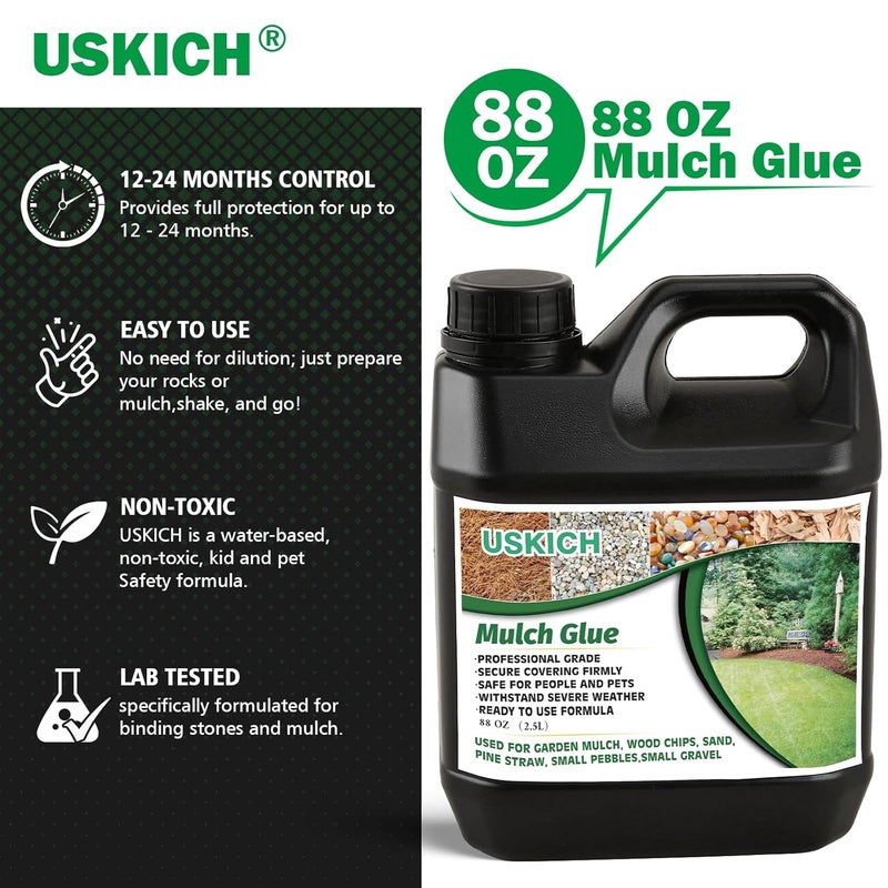 USKICH Mulch Glue for Landscaping, 88 0Z Rock Glue,Fast-Dry No-Toxic Long-Lasting Strong Pebble Binder, Pine Straw for Outdoor, Mulch Lock for Cypress, Lawn, Garden,Landscape Edging - Image 2